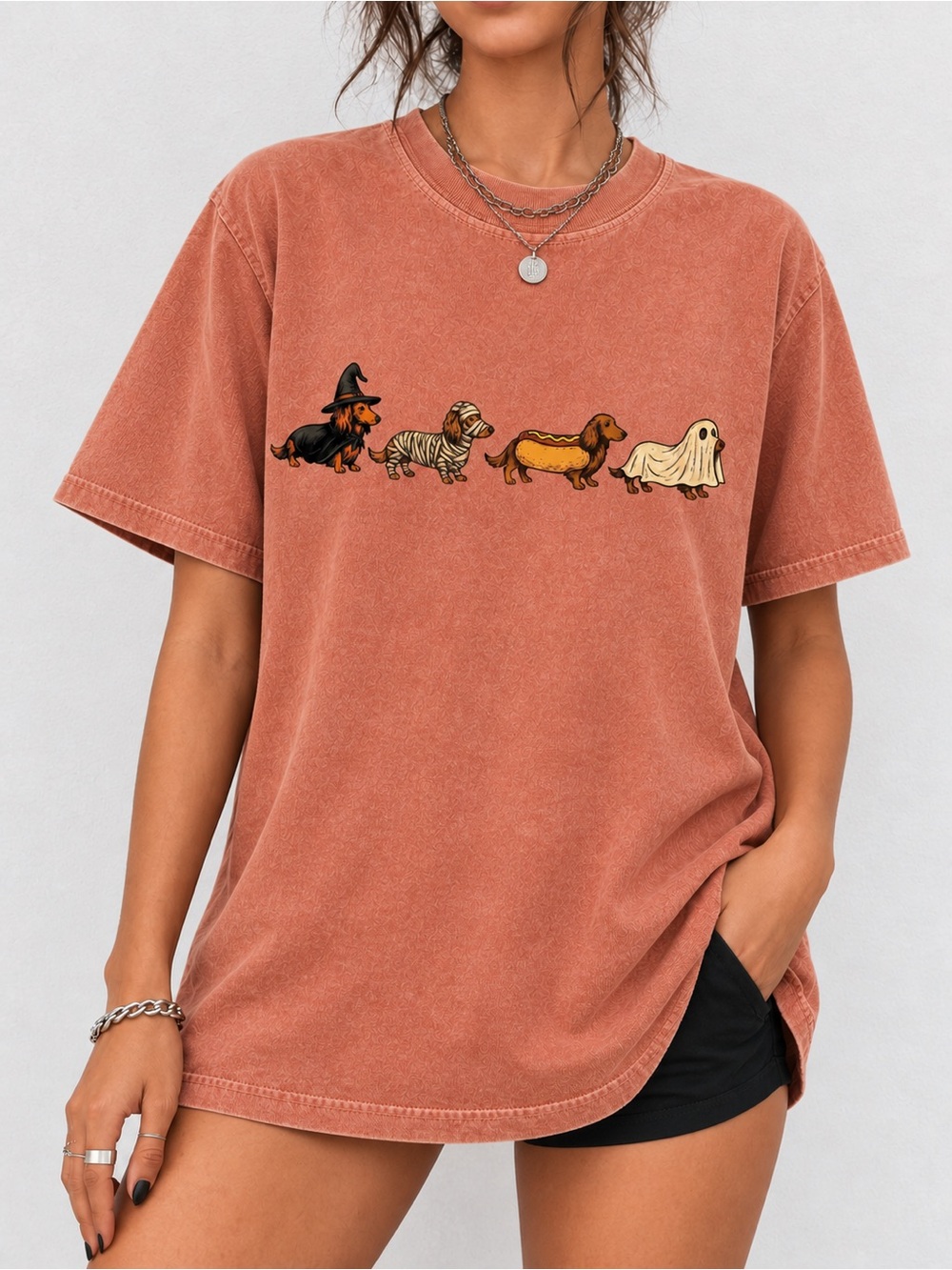 Halloween Dachshund Costumes Comfort Colors Unisex T-shirt Spooky Dog